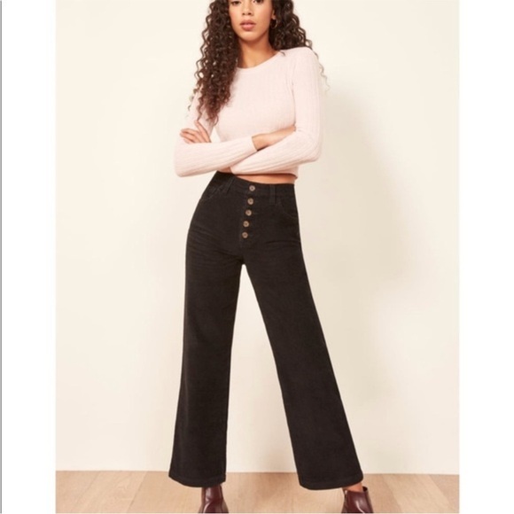 Reformation Austin Corduroy Pants Black Size 24 NEW - Picture 3 of 16